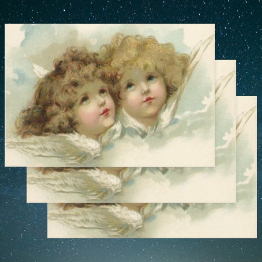 ヴィンテージクリスマスビクトリアン、天使の雲 ラッピングペーパーシート