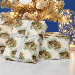 ヴィンテージクリスマスビクトリアン、天使の雲 ラッピングペーパー