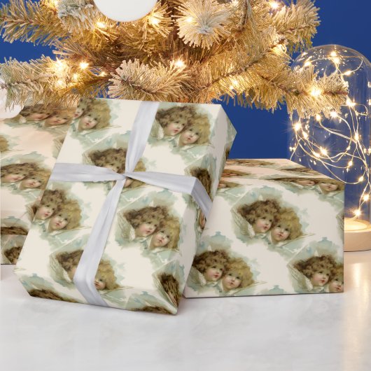 ヴィンテージクリスマスビクトリアン、天使の雲 ラッピングペーパー (クリスマス)