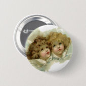 ヴィンテージクリスマスビクトリアン、天使の雲 缶バッジ (正面&裏面)