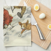 ヴィンテージクリスマスビクトリアン、子供用そり犬 キッチンタオル (四つ折り)