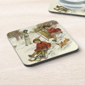 ヴィンテージクリスマスビクトリアン、子供用そり犬 コースター (左側)