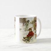 ヴィンテージクリスマスビクトリアン、子供用そり犬 コーヒーマグカップ (正面右)