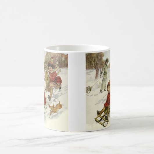 ヴィンテージクリスマスビクトリアン、子供用そり犬 コーヒーマグカップ (中央)