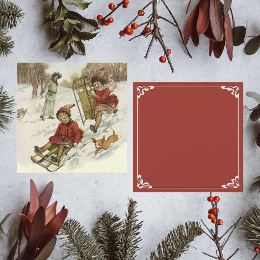 ヴィンテージクリスマスビクトリアン、子供用そり犬 シーズンカード