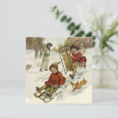 ヴィンテージクリスマスビクトリアン、子供用そり犬 シーズンカード (スタンド正面)