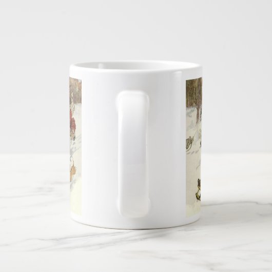 ヴィンテージクリスマスビクトリアン、子供用そり犬 ジャンボコーヒーマグカップ (裏面)