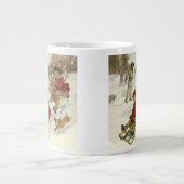 ヴィンテージクリスマスビクトリアン、子供用そり犬 ジャンボコーヒーマグカップ (正面)