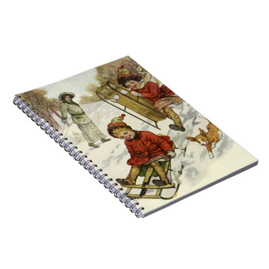 ヴィンテージクリスマスビクトリアン、子供用そり犬 ノートブック (右側)