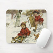 ヴィンテージクリスマスビクトリアン、子供用そり犬 マウスパッド (マウス)