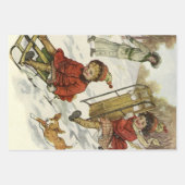 ヴィンテージクリスマスビクトリアン、子供用そり犬 ラッピングペーパーシート (正面3)