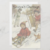ヴィンテージクリスマスビクトリアン、子供用そり犬 便箋 (正面/裏面)
