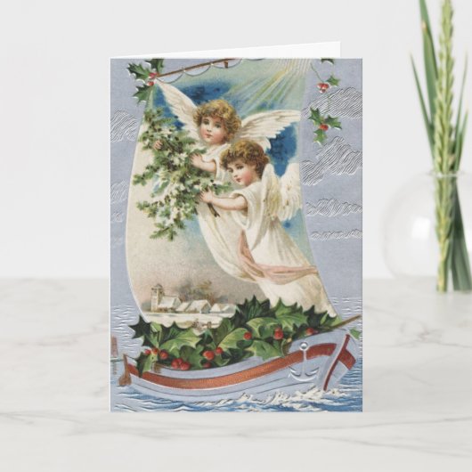 ヴィンテージクリスマスビクトリアン、帆船の天使 シーズンカード (正面)