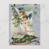 ヴィンテージクリスマスビクトリアン、帆船の天使 シーズンポストカード (正面)