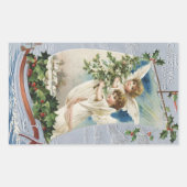 ヴィンテージクリスマスビクトリアン、帆船の天使 長方形シール (正面)