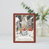 ヴィンテージクリスマスビクトリアン、教会の人々 シーズンポストカード (スタンド正面)