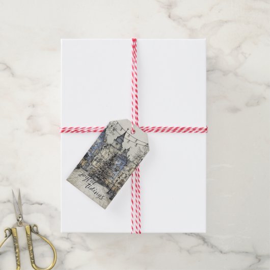 ヴィンテージクリスマスビレッジギフトタグ　コージークリスマス ギフトタグ (より糸付き)