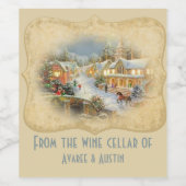 ヴィンテージクリスマスビレッジシーン ワインラベル (シングルラベル)