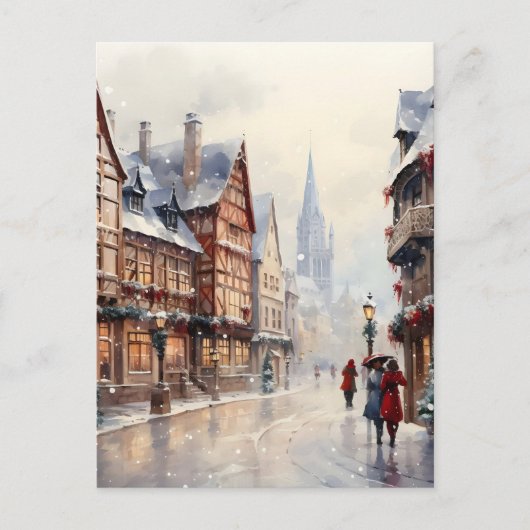 ヴィンテージクリスマスビレッジストリートホリデー シーズンポストカード (正面)