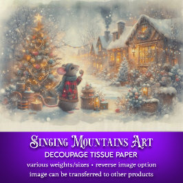 ヴィンテージクリスマスビレッジデコページの可愛いマウス 薄葉紙