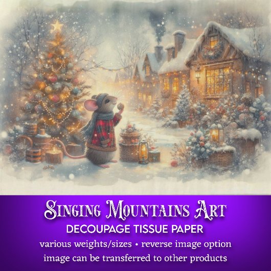 ヴィンテージクリスマスビレッジデコページの可愛いマウス 薄葉紙