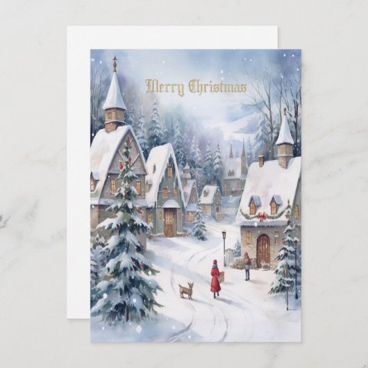 ヴィンテージクリスマスビレッジホリデーグリーティングカード シーズンカード (正面/裏面)