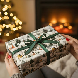 ヴィンテージクリスマスビレッジラッピング紙 ラッピングペーパーシート