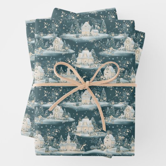 ヴィンテージクリスマスビレッジラッピング紙 ラッピングペーパーシート (インサイチュ)