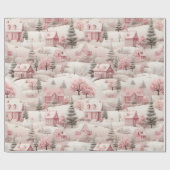 ヴィンテージクリスマスピンクスノーヴィレッジホリデイ ラッピングペーパー (フラット)