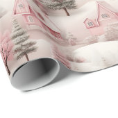 ヴィンテージクリスマスピンクスノーヴィレッジホリデイ ラッピングペーパー (ロールコーナー)