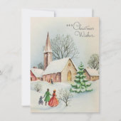 ヴィンテージクリスマスファミリーチャーチウィンターシーン シーズンカード (正面)