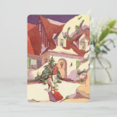 ヴィンテージクリスマスファミリーハウスインスノー招待状 招待状 (スタンド正面)