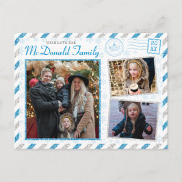 ヴィンテージクリスマスファミリーフォトグリッター航空便 ポストカード