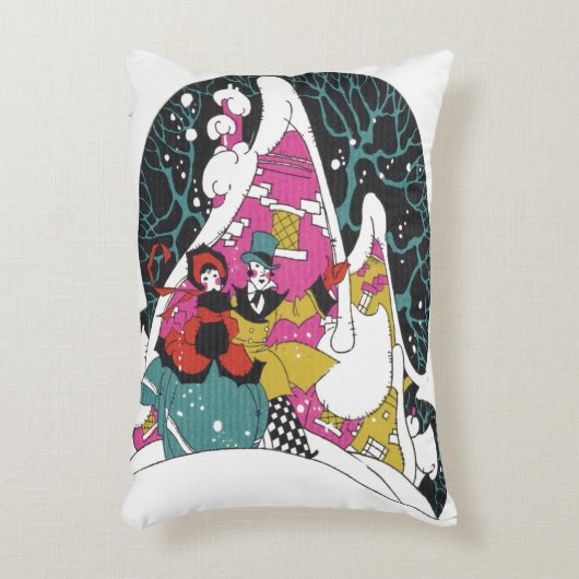 ヴィンテージクリスマスファンシー、ビクトリアンタウンピープル アクセントクッション (正面(垂直))