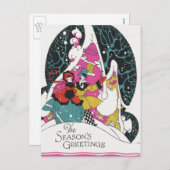 ヴィンテージクリスマスファンシー、ビクトリアンタウンピープル シーズンポストカード (正面/裏面)