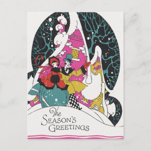 ヴィンテージクリスマスファンシー、ビクトリアンタウンピープル シーズンポストカード (正面)