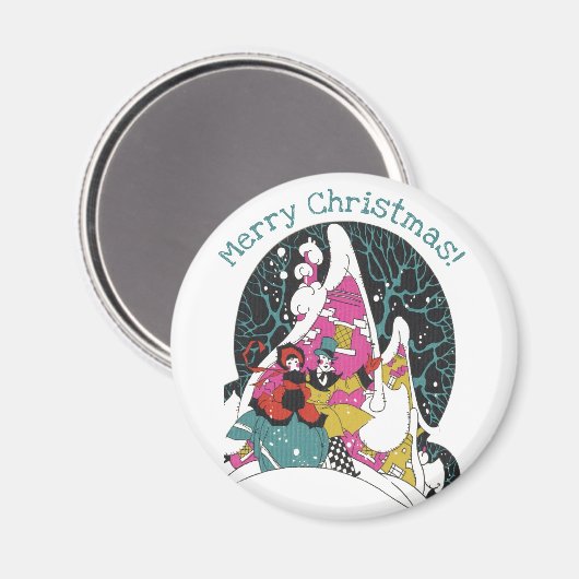ヴィンテージクリスマスファンシー、ビクトリアンタウンピープル マグネット (正面/裏面)