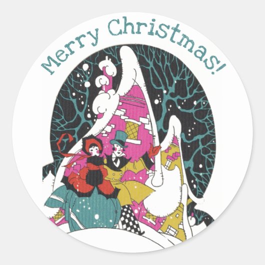 ヴィンテージクリスマスファンシー、ビクトリアンタウンピープル ラウンドシール (正面)