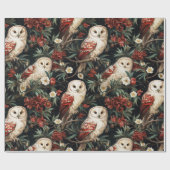 ヴィンテージクリスマスファンタジーフローラフクロウパターン ラッピングペーパー (フラット)