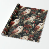 ヴィンテージクリスマスファンタジーフローラフクロウパターン ラッピングペーパー (アンロールド)