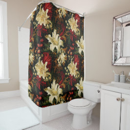 ヴィンテージクリスマスファンタジーフローラルパターン シャワーカーテン