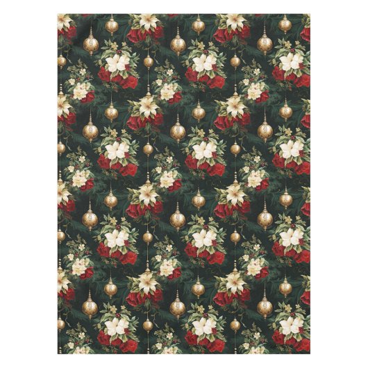 ヴィンテージクリスマスファンタジーフローラルパターン テーブルクロス (正面)