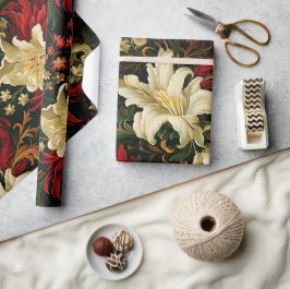 ヴィンテージクリスマスファンタジーフローラルパターン ラッピングペーパー