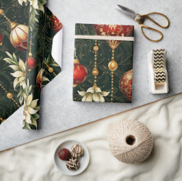 ヴィンテージクリスマスファンタジーフローラルパターン ラッピングペーパー