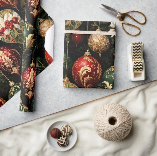 ヴィンテージクリスマスファンタジーフローラルパターン ラッピングペーパー (クラフト)