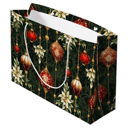 ヴィンテージクリスマスファンタジーフローラルパターン ラージペーパーバッグ (裏面アングル)