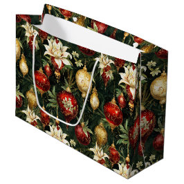 ヴィンテージクリスマスファンタジーフローラルパターン ラージペーパーバッグ