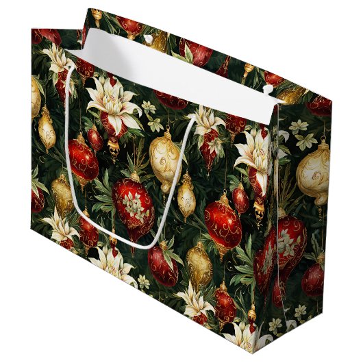 ヴィンテージクリスマスファンタジーフローラルパターン ラージペーパーバッグ (正面アングル)