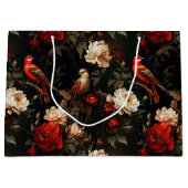 ヴィンテージクリスマスファンタジーフローラ鳥パターン ラージペーパーバッグ (正面)