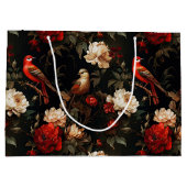 ヴィンテージクリスマスファンタジーフローラ鳥パターン ラージペーパーバッグ (裏面)